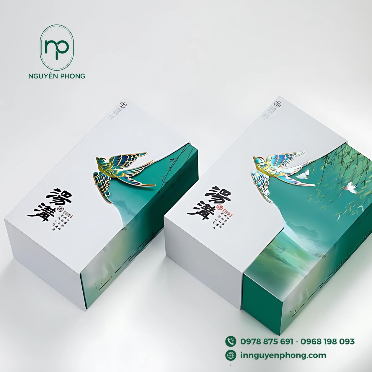 Mẫu in logo chè trên hộp giấy phong cách hiện đại 